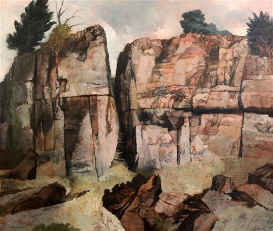 Harold Wood (1918-2014) A cleft in the rocks 30 x 36in.